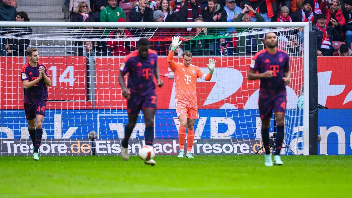 Bayern speelt gelijk in Augsburg na fout van Neuer, terwijl Mainz en Leverkusen een doelpuntenfestijn opvoeren