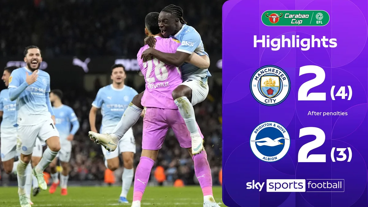 Manchester City verslaat Brighton na strafschoppen en bereikt volgende ronde Carabao Cup