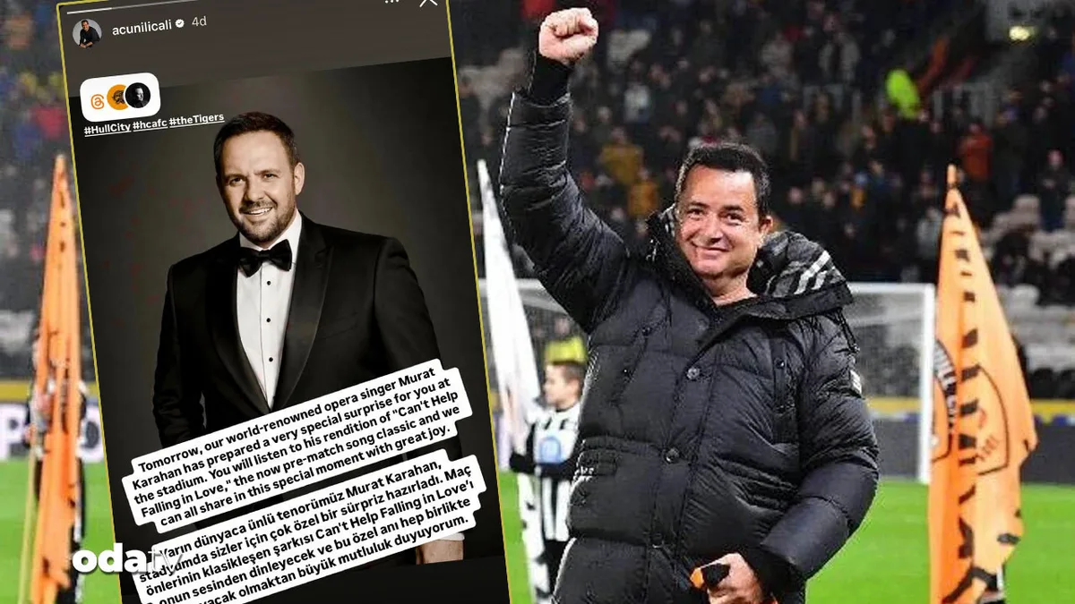 Tenor Murat Karahan treedt op voor de wedstrijd tussen Hull City en Everton